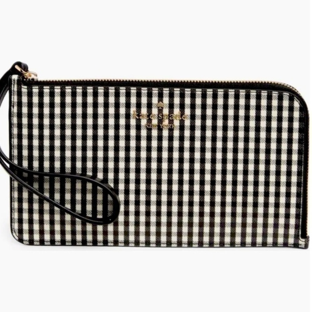 🆕kate spade new york♠️ Lucy Black White Gingham Jazzy Lucy Wristlet NWT